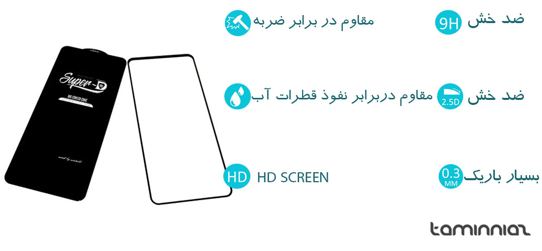 مشخصات محافظ صفحه نمایش Super D گوشی شیائومی ردمی Note 9 Pro